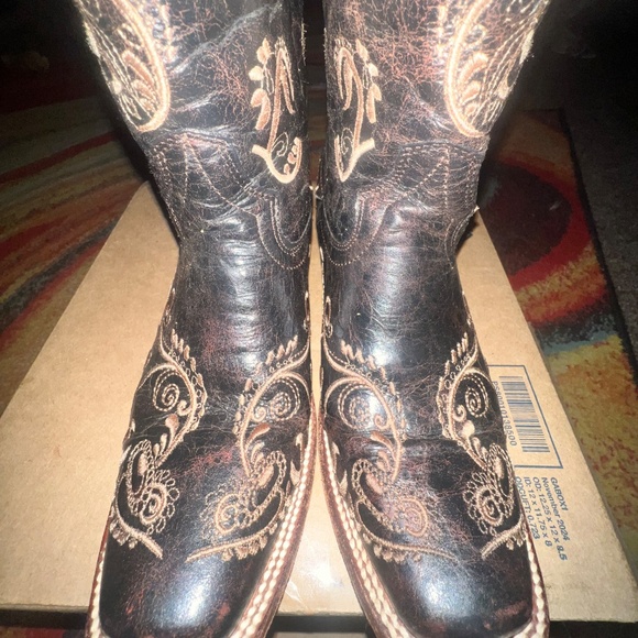 Circle G Leather Dragonfly Embroidered Western Cowgirl Square Toe Boots Size 6 - Picture 10 of 11